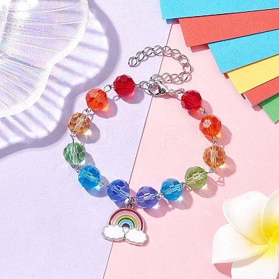 Alloy Enamel Rainbow Charm Bracelets BJEW-JB10231-1
