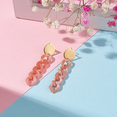 Chunky Acrylic Curb Chain Long Dangle Stud Earrings for Women EJEW-JE04771-1