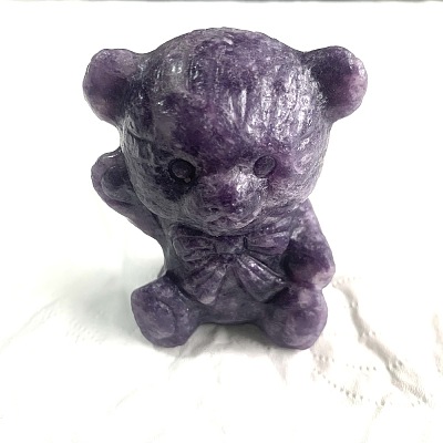 Natural Lepidolite Carved Healing Bowknot Bear Figurines PW-WG10185-04-1