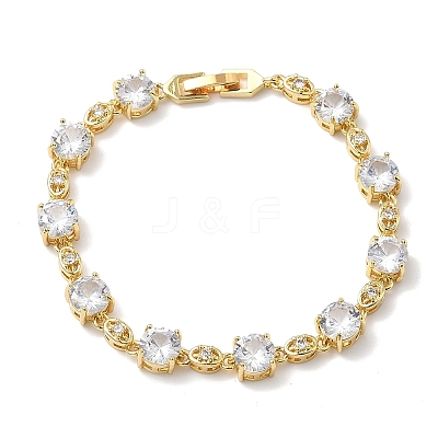 Clear Cubic Zirconia Flat Round & Oval Link Chains Bracelet BJEW-G773-07G-1