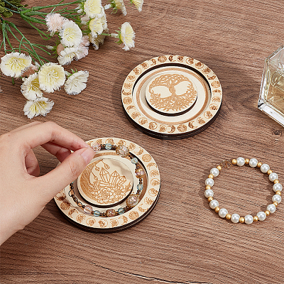 2Pcs 2 Styles Flat Round Wood Bracelet Display Trays BDIS-HY0001-01-1