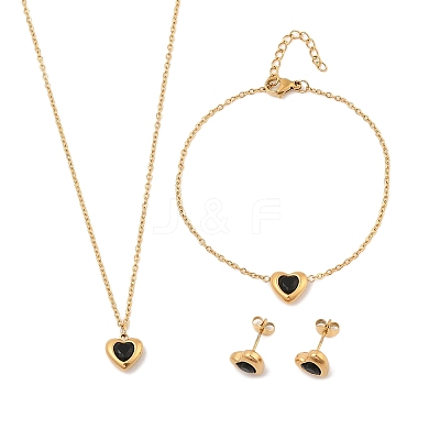 Heart 304 Stainless Steel Micro Pave Cubic Zirconia Pendant Necklaces & Bracelets & Stud Earrings Sets for Women SJEW-C004-13G-04-1
