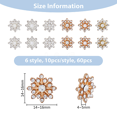 60Pcs 6 Style Alloy Rhinestone Cabochons ALRI-FH0001-16-1