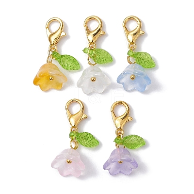 5Pcs Flower & Leaf Acrylic Pendant Decorations HJEW-JM01365-02-1