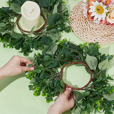 2Pcs Cloth Artificial Leaf Candle Rings Wreath AJEW-SP0004-47A-1