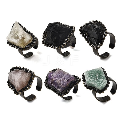 Natural Gemstone Irregular Nugget Open Cuff Rings G-A278-03AB-1
