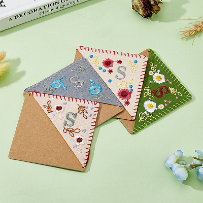 4Pcs 4 Style Felt Embroidery Bookmarks FIND-HY0003-46S-1