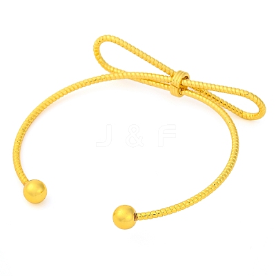 Bowknot Brass Cuff Bangles for Women BJEW-F477-05G-1