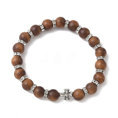 Natural Sandalwood Round Beadeed Stretch Bracelets Sets for Men Women BJEW-JB12355-02-1