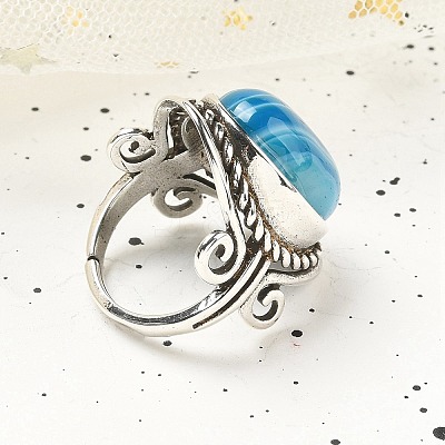 Natural Banded Agate Adjustable Rings RJEW-I108-01AS-06-1