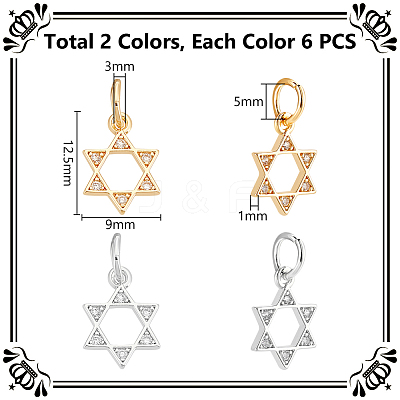 12Pcs 2 Colors Brass Micro Pave Clear Cubic Zirconia Charms KK-UN0004-16-1