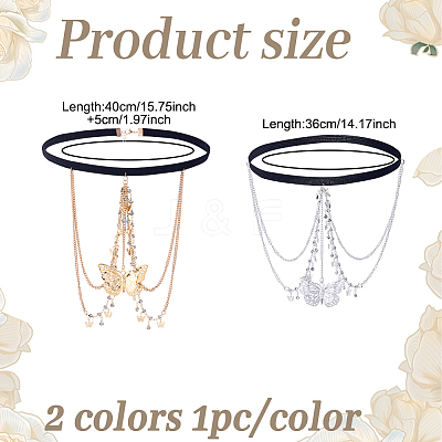 2Pcs 2 Colors Alloy Sexy Elastic Multilayer Tassel Butterfly Leg Chain AJEW-HY0002-21-1