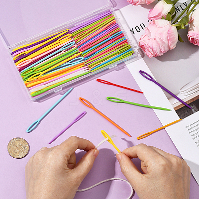 100Pcs 2 Styles Plastic Yarn Knitting Needles SENE-SP0001-02-1