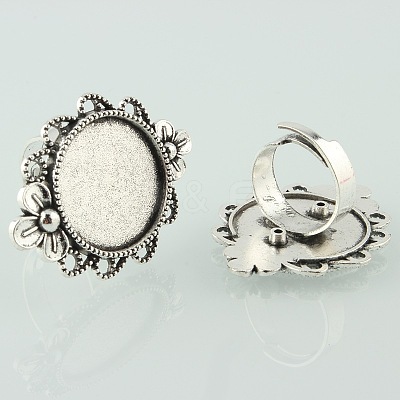 Vintage Adjustable Iron Finger Ring Components Alloy Flower Cabochon Bezel Settings X-PALLOY-O039-10AS-1