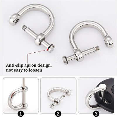 2Pcs 304 Stainless Steel D-Ring Anchor Shackle Clasps STAS-CA0001-56A-1
