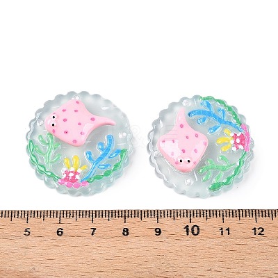Ocean Theme Flat Round Resin Cabochons CRES-T025-02A-1