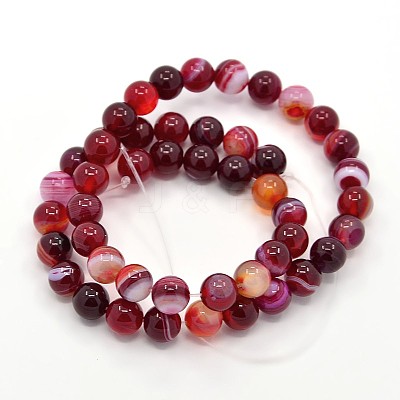 Round Dyed Natural Striped Agate/Banded Agate Beads Strands G-G582-8mm-21-1