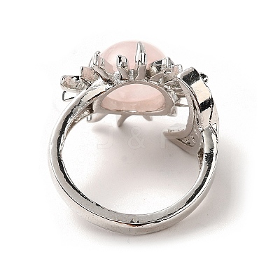 Natural Rose Quartz Sun & Moon Open Cuff Rings RJEW-K241-01P-04-1
