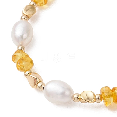Natural Amber & Cultured Freshwater Pearl Beaded Bracelets for Women BJEW-JB13645-1