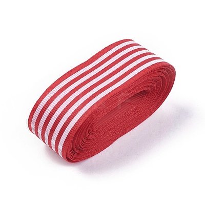 Stripe Pattern Printed Cotton Grosgrain Ribbon OCOR-WH0051-A01-1