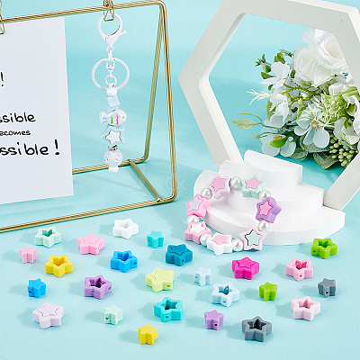 64cs 32 Styles Star Silicone Focal Beads SIL-SC0002-38-1