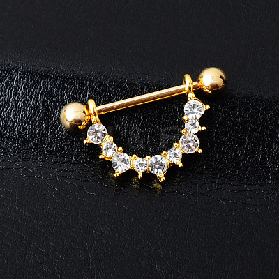 316 Surgical Stainless Steel Micro Pave Clear Cubic Zirconia Piercing Nipple Rings WGC2D91-01-1