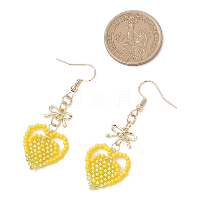 Handmade Glass Seed Beads Heart Dangle Earrings EJEW-MZ00577-04-1