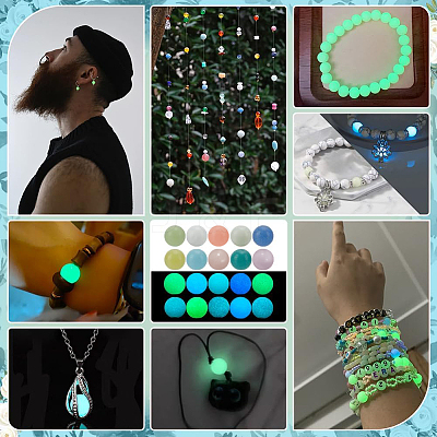 200Pcs 10 Colors Synthetic Luminous Stone Beads Strands G-PH0003-32-1