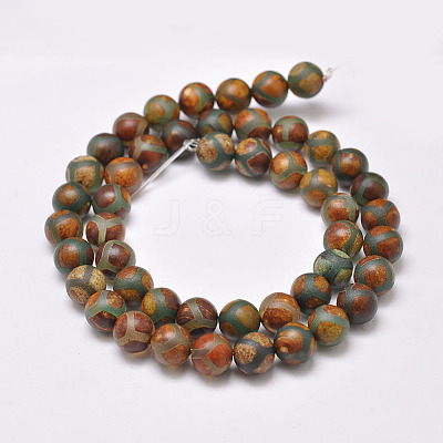 Tibetan Style Turtle Back Pattern dZi Beads Strands G-P229-A-04-8mm-1