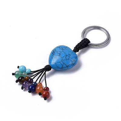 Synthetic Turquoise Heart with Mixed Gemstone Tassel Keychains KEYC-P012-03P-02-1