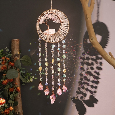 Tree of Life Natural Agate & Natural Crystal Chips Hanging Suncatchers RN-CBA387D-02G-1
