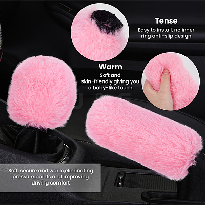 Plush Car Gear & Handbrake Cover Sets AJEW-CL0003-59A-1