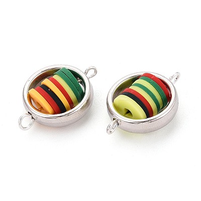 Polymer Clay Disc Beads with CCB Plastic Ring Frame Connector Charms CLAY-T022-33M-1