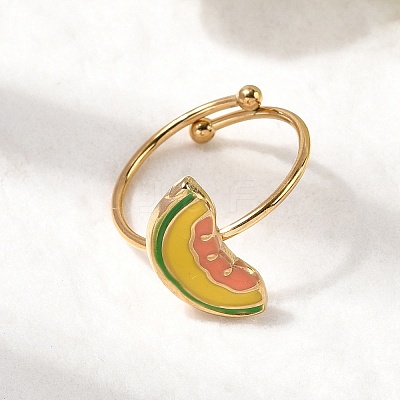 Adjustable 304 Stainless Steel Enamel Cuff Rings for Women LS-RJEW-B152-01G-01-1