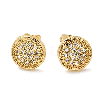 Brass Micro Pave Clear Cubic Zirconia Stud Earrings EJEW-D305-15G-1