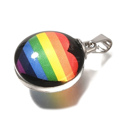 Flat Round 201 Stainless Steel Acrylic Pendants STAS-U036-01P-05-1
