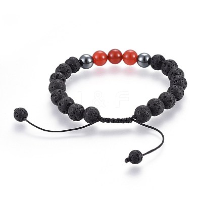 Natural Lava Rock and Non-Magnetic Synthetic Hematite Beads Braided Bead Bracelets BJEW-JB03975-07-1