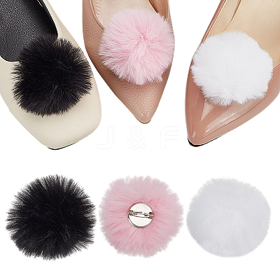 6Pcs 3 Colors Polyester Plush Pompom Ball Brooch JEWB-NB0001-24A-1