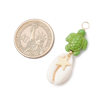 4Pcs 4 Styles Natural Cowrie Shell & Dyed Synthetic Turquoise Turtle Copper Wire Wrapped Pendants PALLOY-JF04035-03-1