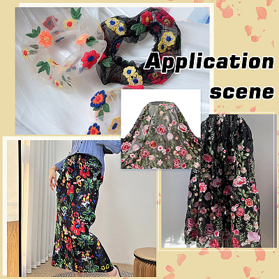 1 Yard Flower Pattern Embroidery Polyester Fabric AJEW-WH0314-473B-1