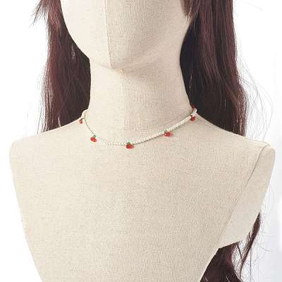 Round Shell Pearl Cherry Beaded Necklaces X1-NJEW-TA00001-1