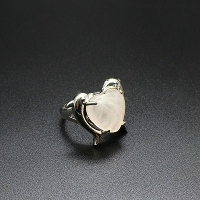 Natural Rose Quartz Heart Adjustable Rings PW-WG76432-19-1