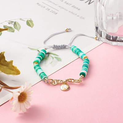Handmade Disc Polymer Clay Braided Bead Bracelet BJEW-JB07407-02-1