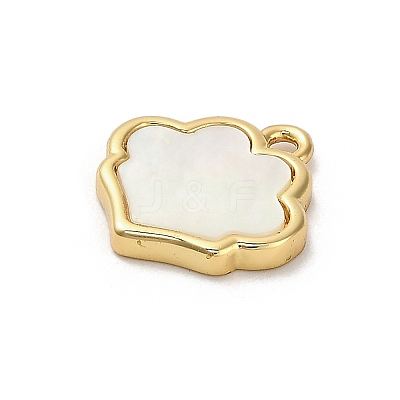 Brass Pave Natural White Shell Flower Charms KK-P301-01C-G-1