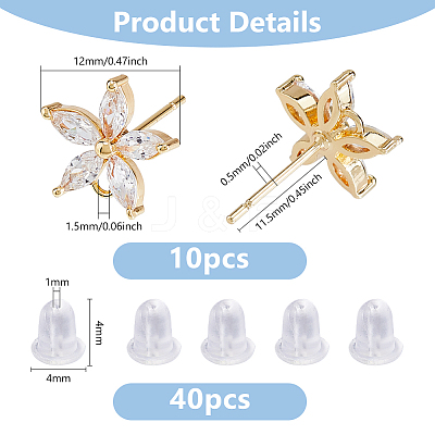 10Pcs Brass Cubic Zirconia Ear Stud Findings KK-DC0004-33-1