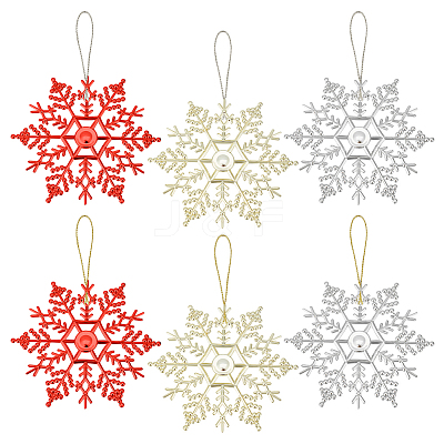 3 Bags 3 Colors Glitter Snowflake Plastic Pendant Decorations AJEW-GA0006-08-1