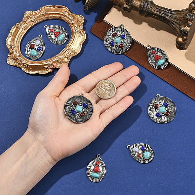 12Pcs 3 Styles Alloy with Dyed Synthetic Turquoise Pendants FIND-SZ0019-79-1