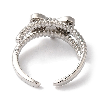 Bowknot Brass Micro Pave Clear Cubic Zirconia Open Cuff Rings for Women LS-RJEW-C098-01P-1