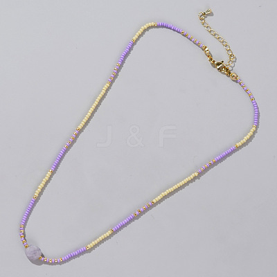 Summer Beach Style Natural Fluorite & Colorful Seed Beads Beaded Necklace for Women KD2923-3-1