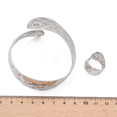 Snake Shape Hammered Iron Cuff Bangle & Ring SJEW-G085-01P-1